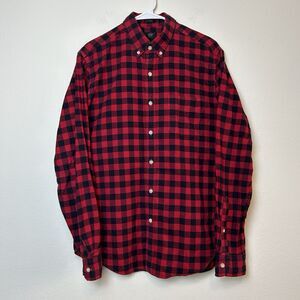 J Crew Shirt Mens Medium Red Black Button Down Check Flannel Slim Oxford Preppy